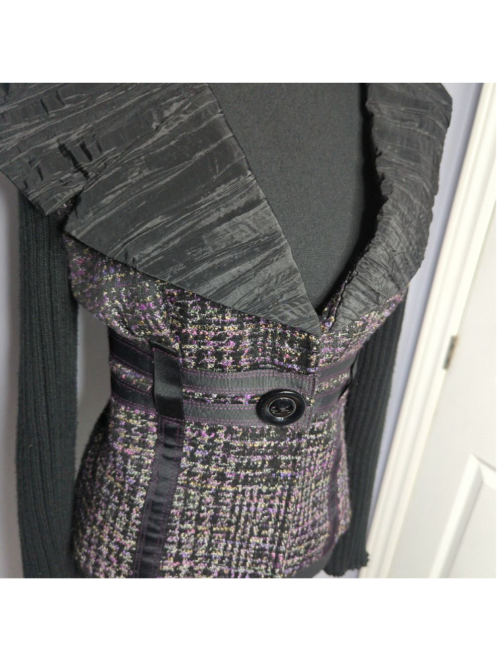 VEX Collection Vintage Mixed Media Tweed Knit Cardigan Jacket - Made in Canada M - Picture 6 of 15